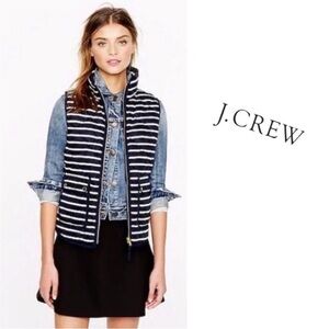 J.Crew Excursion Quilted Down Navy and White Striped Vest, Size Small, NWT